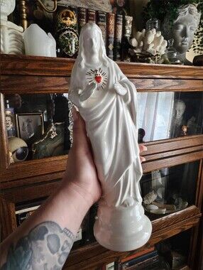 White Ceramic Sacred Heart Jesus Statue with Red Heart Accent